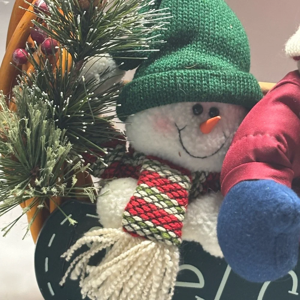 Vintage Festive Santa and Snowman Holiday Wreath